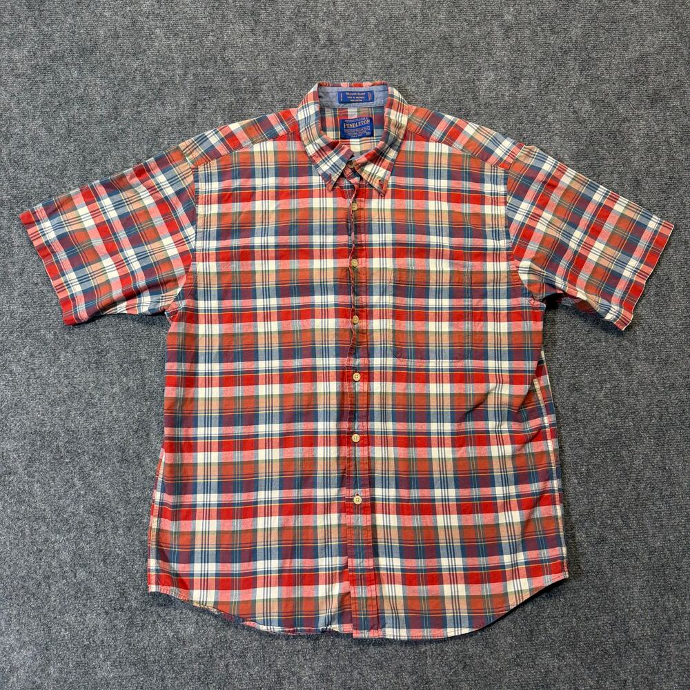 Pendleton Seaside Shirt Men's XL Red Plaid Short Sleeve Button Down Cotton